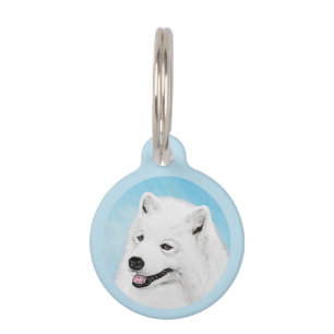 Médaillon Pour Animaux Peinture de Samoyède - Art de chien original migno