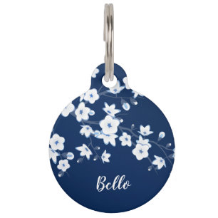 Médaillon Pour Animaux Personnalisation du bleu cerisier en fleurs