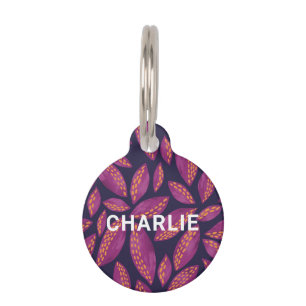 Médaillon Pour Animaux Personnalisé Purple Automne Automne Feuilles Nommé