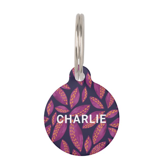 Médaillon Pour Animaux Personnalisé Purple Automne Automne Feuilles Nommé (Devant)