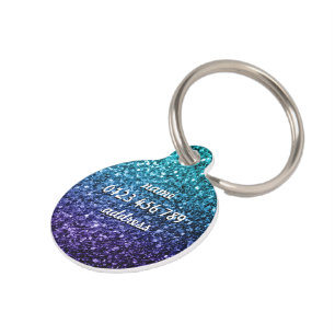 Médaillon Pour Animaux Personnaliser Aqua blue Ombre parties scintillant
