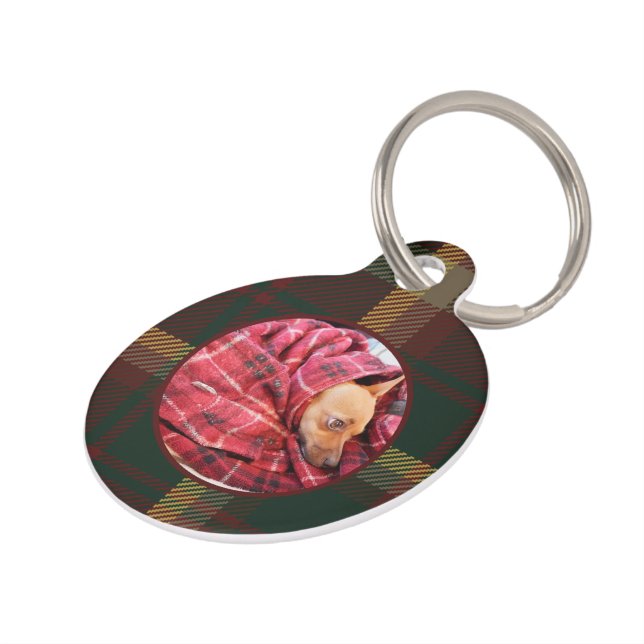 Médaillon Pour Animaux Personnaliser Maple Leaf Tartan Burgundy Chien (Côté )