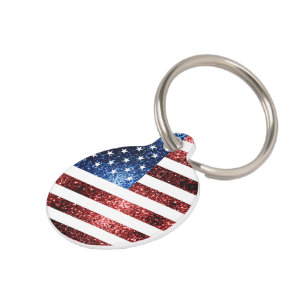 Médaillon Pour Animaux Personnaliser USA drapeau rouge bleu pétillant pa