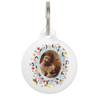 Médaillon Pour Animaux Photo de chat personnalisable floral fantaisiste v