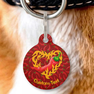 Médaillon Pour Animaux Piment avec cœur de flamme