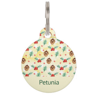 Médaillon Pour Animaux Pine Cones et Motif de Noël Holly
