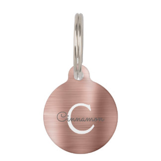 Médaillon Pour Animaux Pink Rose Gold Foil Metallic Monogramme Nom