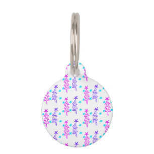 Médaillon Pour Animaux Pink violet doodé noël arbre étoiles vacances pa