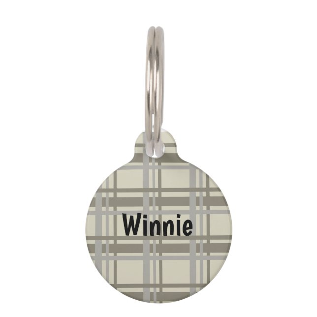 Médaillon Pour Animaux Plaid gris et crème (Devant)