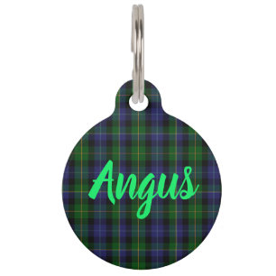 Médaillon Pour Animaux Plaid Tartan Blue & Green Ajouter nom et numéro