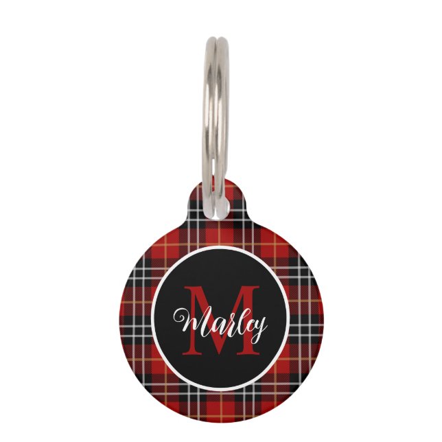 Médaillon Pour Animaux Plaid Tartan Moderne Monogramme Nom Personnalisé  (Devant)
