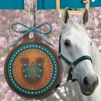 Médaillon Pour Animaux Poignée en cuir fer à cheval Halter Bridle