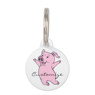 Médaillon Pour Animaux Porc rose heureux sautant Thunder_Cove
