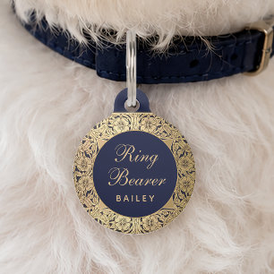 Médaillon Pour Animaux Porteur de Bague Mariage Vintage Roses Dorées Bleu