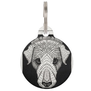 Médaillon Pour Animaux Portrait de chien en gravure sur bois Art Nouveau
