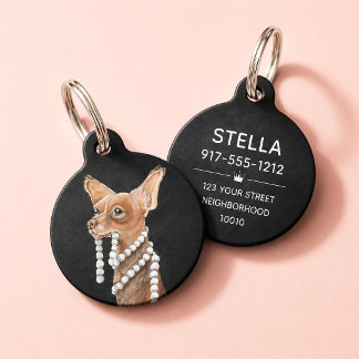 Médaillon Pour Animaux Portrait de Chihuahua d'art fin avec perles | Chie