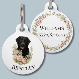 Médaillon Pour Animaux Portrait floral de Labrador noir