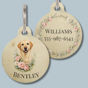 Médaillon Pour Animaux Portrait Floral Labrador