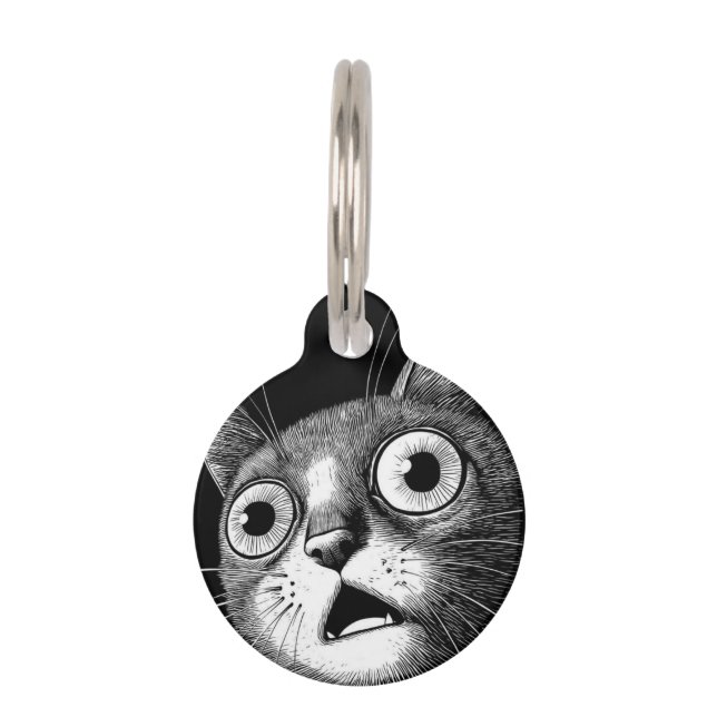 Médaillon Pour Animaux Psycho Chat - Whimsical Retro Pet ID balise (Devant)