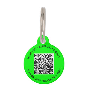 Médaillon Pour Animaux QR Code photo numérisable Info moderne néon vert