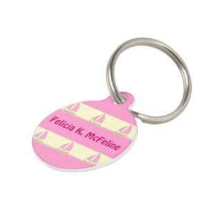 Médaillon Pour Animaux Rayure rose de voilier personnalisée