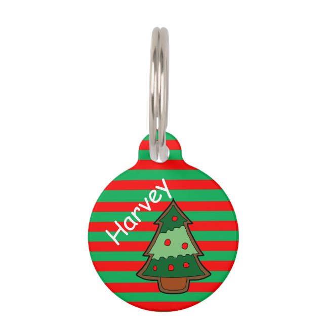 Médaillon Pour Animaux Rayures et arbre de fête géniaux (Devant)