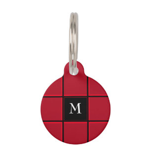 Médaillon Pour Animaux Rayures Rouges et Noires Simple Initiale Simple