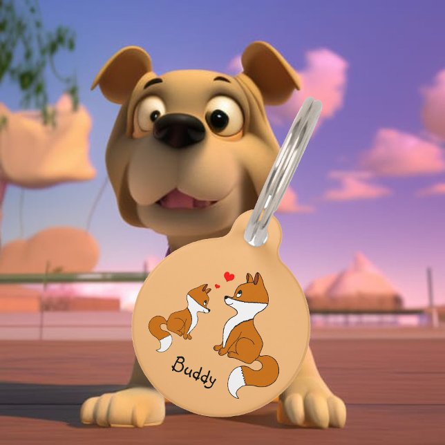 Médaillon Pour Animaux Renards mignons avec des coeurs, dessinés à la mai (Créateur téléchargé)