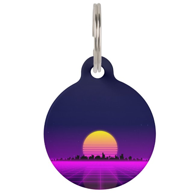 Médaillon Pour Animaux Retro 1980 synthwave lumineux néon lumières ville (Devant)
