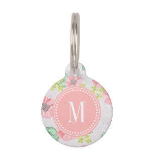 Médaillon Pour Animaux Rétro aquarelle rose florale personnalisée