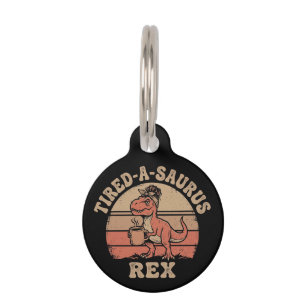Médaillon Pour Animaux Rétro Dinosaure T-Rex Café Chignon Décoiffé Fatigu