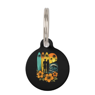 Médaillon Pour Animaux Retro Surf Beach Sunset Tropical