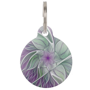 Médaillon Pour Animaux Rêve de fleurs, Abstrait violet vert Fractal Art