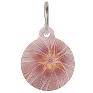 Médaillon Pour Animaux Rêve Rose Pâle Floral Abstrait Art Fractal Fleur