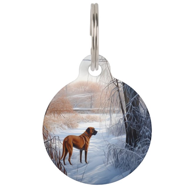 Médaillon Pour Animaux Rhodesian Ridgeback laisse tomber la neige Noël  (Devant)