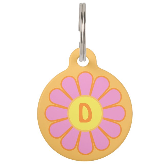 Médaillon Pour Animaux Rose Daisy sur Orange Personnalisé (Devant)