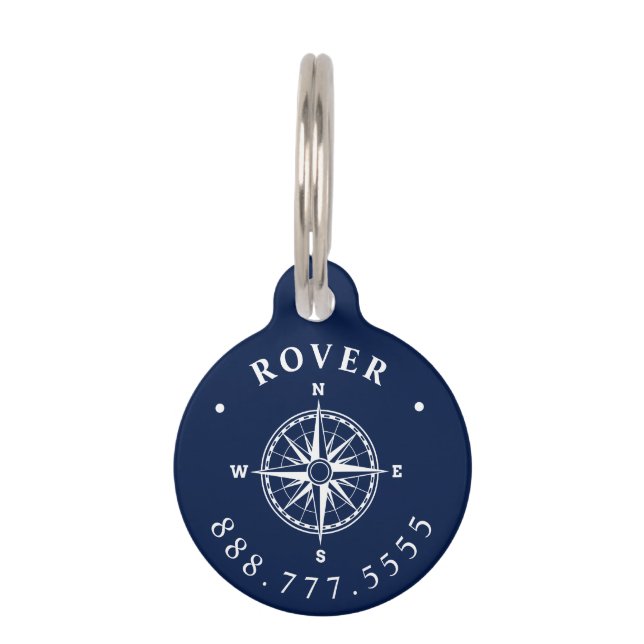 Médaillon Pour Animaux Rose de boussole nautique personnalisé (Devant)