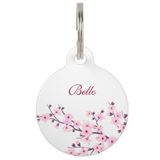 Médaillon Pour Animaux Rose de Cerisier Rose Blanc Nom de Chien Votre Adr