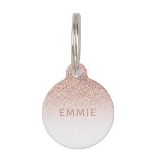 Médaillon Pour Animaux Rose Gold Pink Parties scintillant Ombre Nom perso