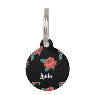Médaillon Pour Animaux Roses roses roses sur noir