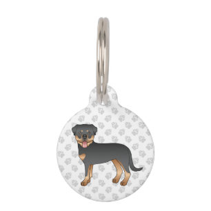 Médaillon Pour Animaux Rottweiler noir et feu Chien de dessin animé migno