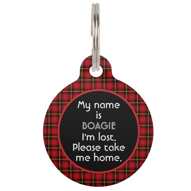 Médaillon Pour Animaux Rouge écossais Plaid Chalkboard Personnalisé Grand (Devant)