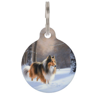 Médaillon Pour Animaux Rough Collie Vive la neige Noël