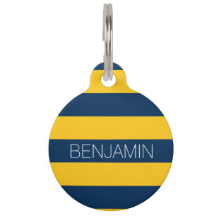 Médaillon Pour Animaux Rugby bleu marine et jaune Nom personnalisé