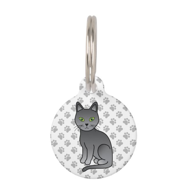 Médaillon Pour Animaux Russe Blue Cute Cartoon Cat & Pet's Info (Devant)