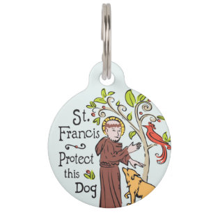 Médaillon Pour Animaux Saint François d'Assise protège ce chien, étiquett