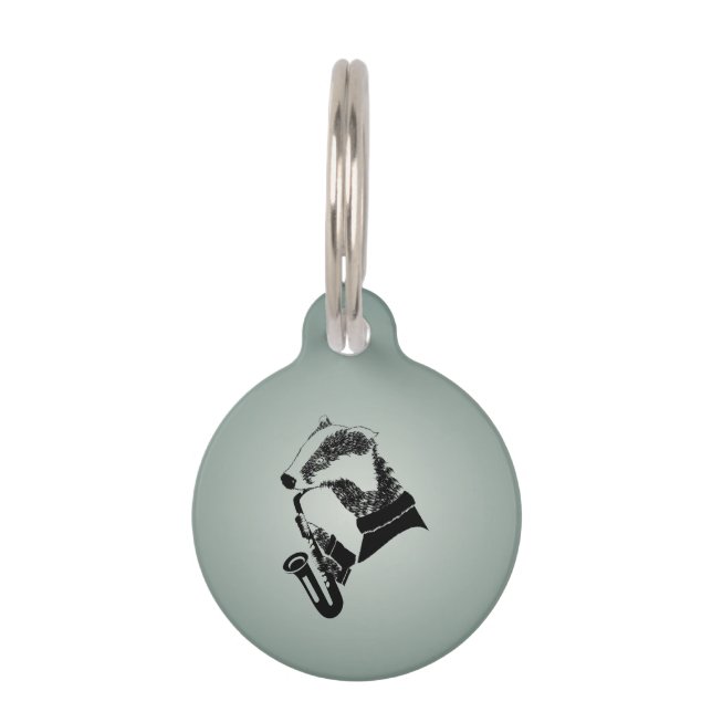 Médaillon Pour Animaux Saxophone Badger noir et blanc personnalisable (Devant)