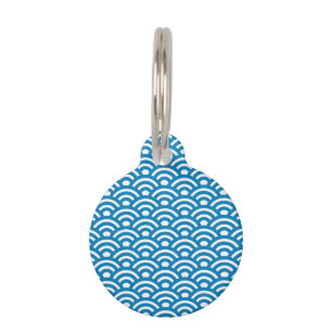 Médaillon Pour Animaux Seigaiha, Vagues, Japonais, Bleu et Blanc