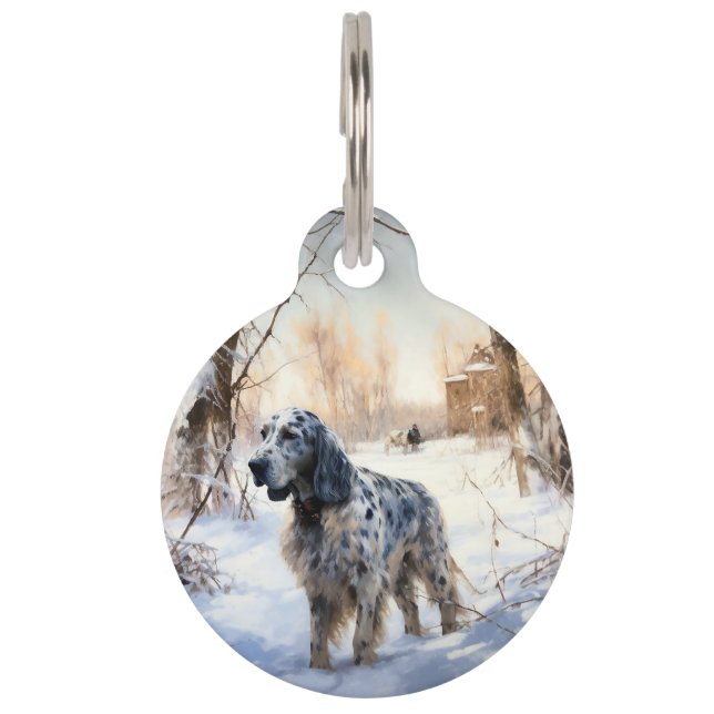 Médaillon Pour Animaux Setter Anglais Noël Laissez Tomber la Neige (Devant)