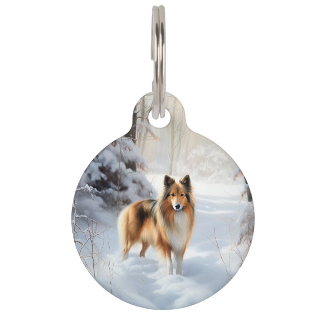 Médaillon Pour Animaux Shetland Sheepdog Qu'il neige Noël (Devant)